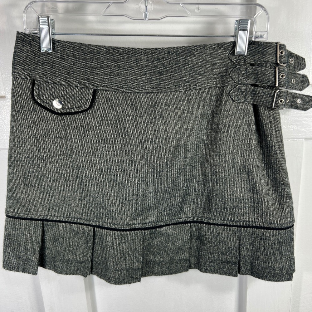 Kenzie Gray Salt and Pepper Pleated Buckle Mini Skirt Y2K Schoolgirl Size 6
